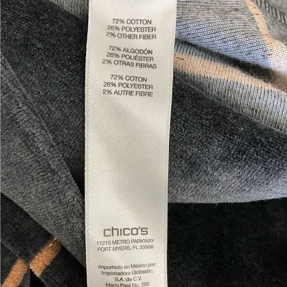 Chico’s Cowl Neck Gray Velour Striped Top Small - Picture 7 of 8